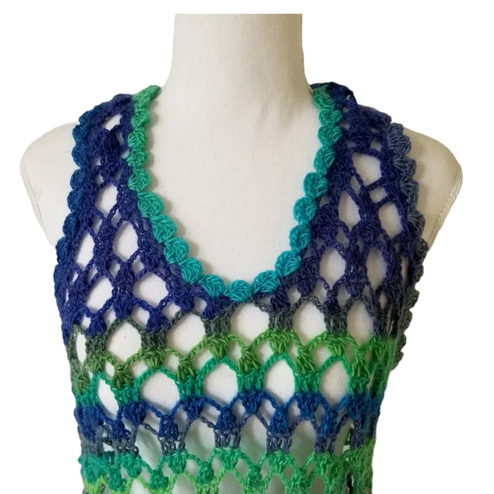 Handmade crochet bikini cover up dress - Size M